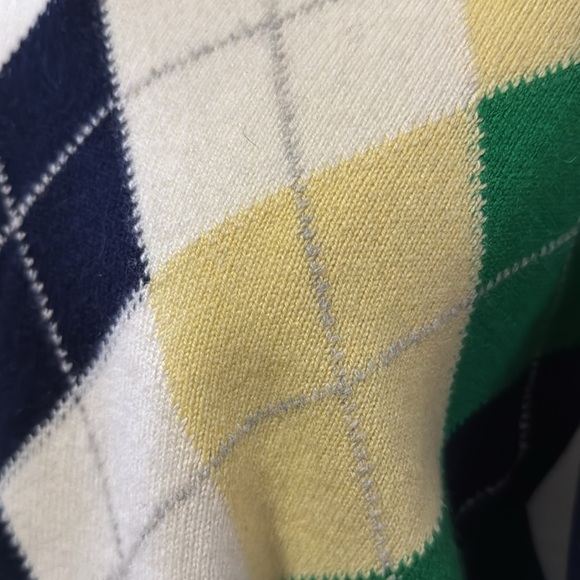NWT Vintage Cashmere V-Neck Sweater-Wmns Euro 38-Navy Yellow Green Argyle Print - Picture 4 of 16